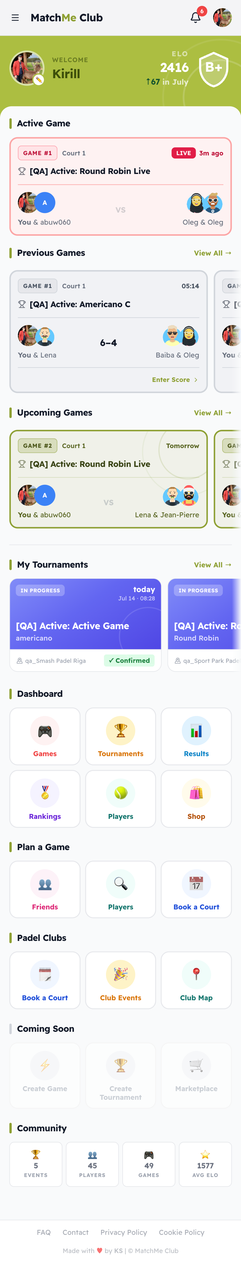 MatchMe Club Telegram Mini App home screen